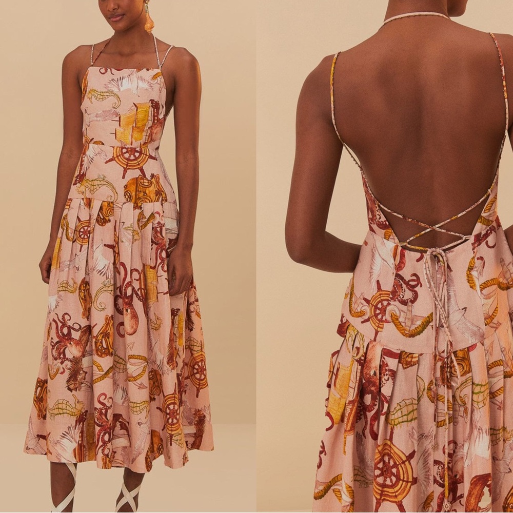 Farm Rio Pink Nautical Wonder Lenzingâą Ecovero Euroflax Maxi Dress